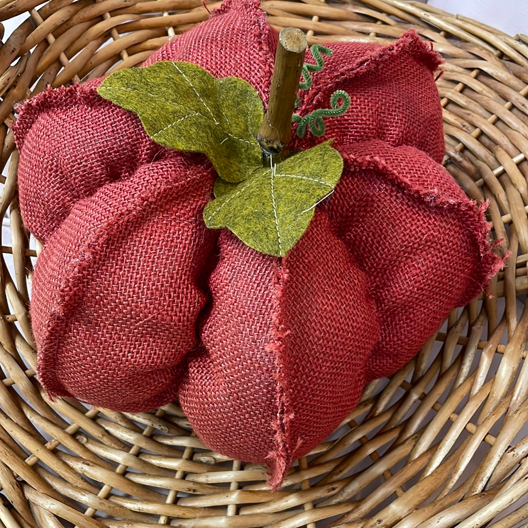 Lg. Rust Red Burlap Pumpkin