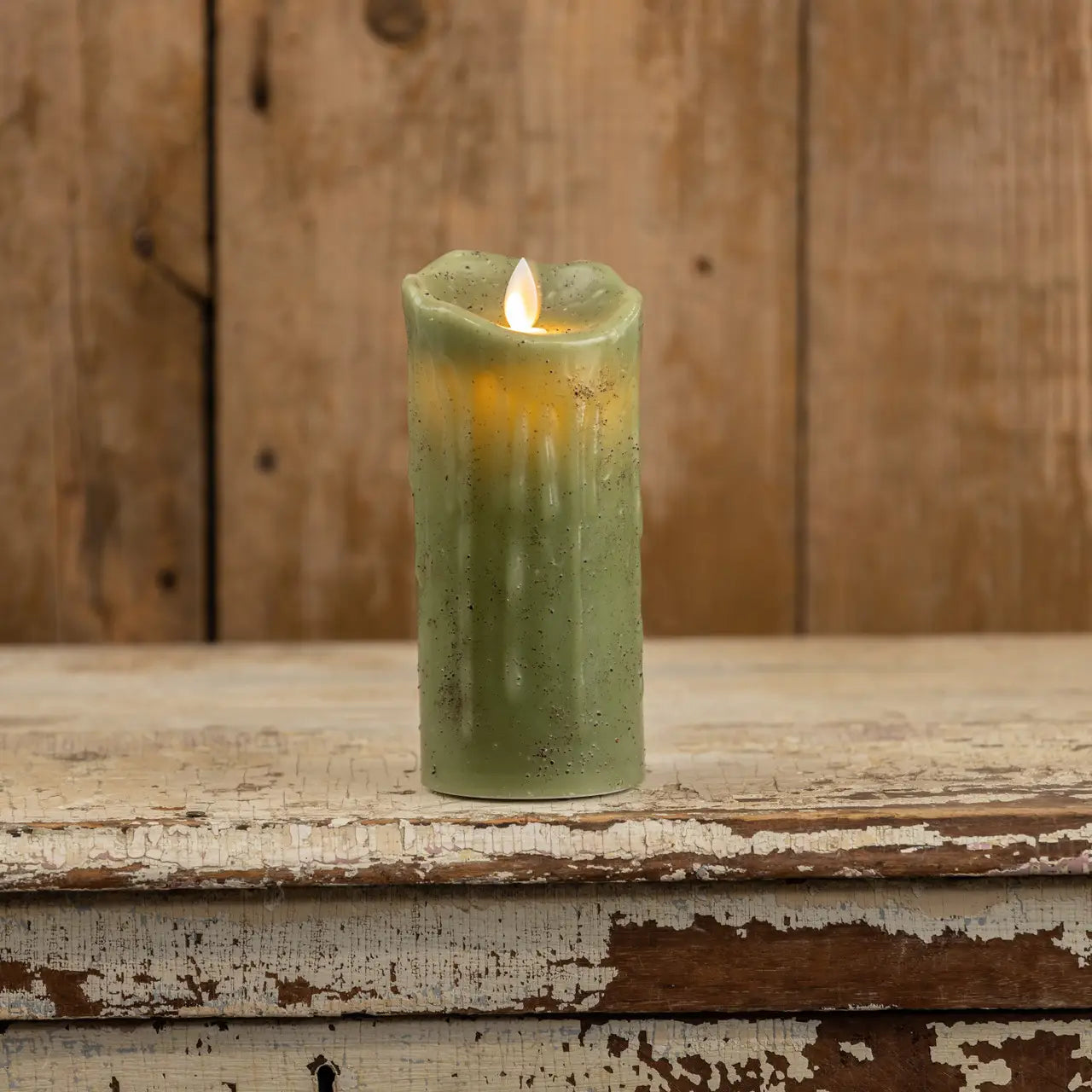 7" Moving Flame Green Pillar Candle