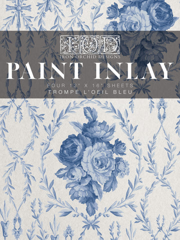 Trompe l'oeil Blue IOD Paint Inlay 12×16 PAD