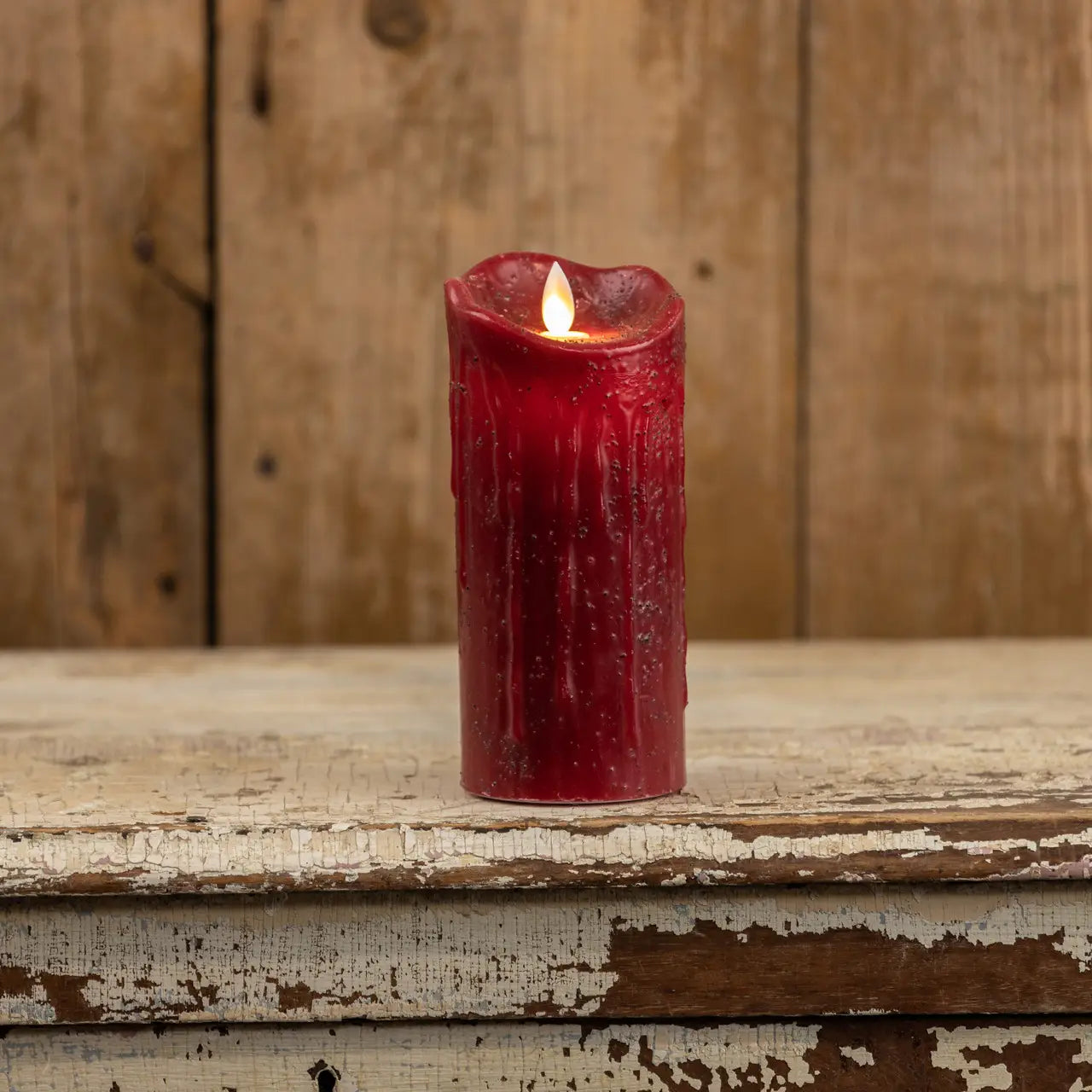 7" Moving Flame Red Pillar Candle