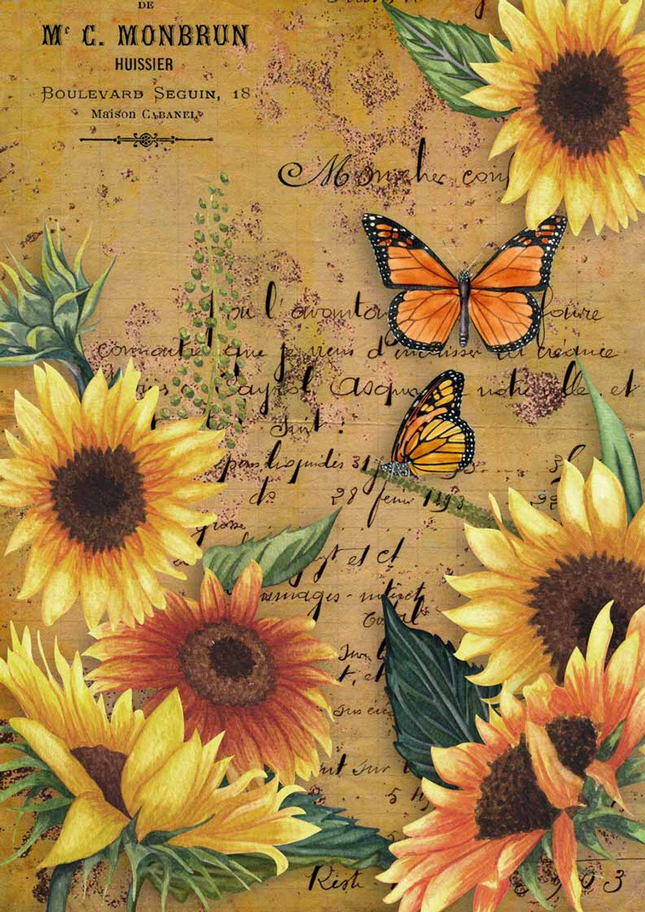 Sunflowers and Monarch Butterfly - Decoupage Paper
